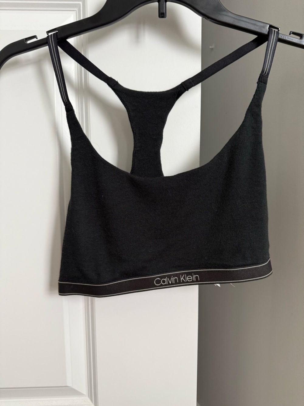 Calvin Klein Black Ribbed Racerback Bralette with Logo Band